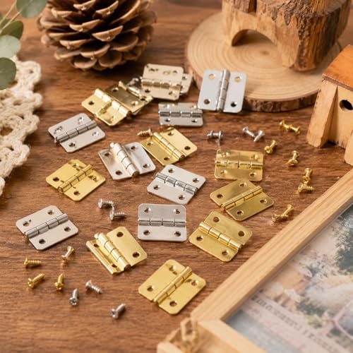 60PCS Small Hinges for Wooden Box, 0.7in Brass Hinges for Crafts, Small Box