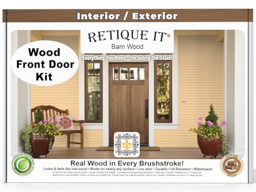 Retique It Wood Finish Front Door Kit – GO Beyond Faux Wood with Paintable Liquid Wood Based Primer and Gel Stain - Graining Tools Included (Front Door Kit, Barn Wood)
