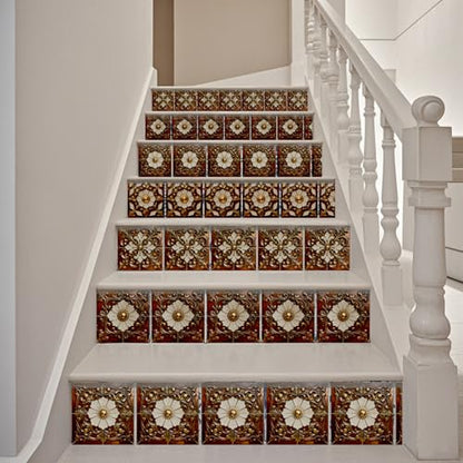 36 Pcs 4 Styles Brown Gold Patten Wall Tile Sticker, 4x4inch - color: Brown Gold Patten