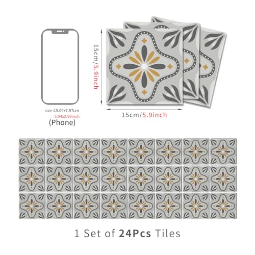 VICCI Tile Stickers 5.9x5.9 inch, 24Pcs - color: Art-239, size: 5.9x5.9IN*24PCS