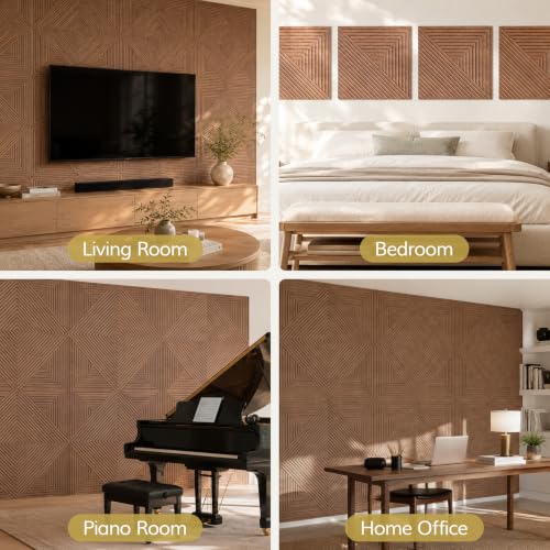 TONOR 12 Pack Acoustic Panels Peel and Stick, 23.6''x23.6''-46.5 sq.ft. - color: Walnut, size: 12 PCS