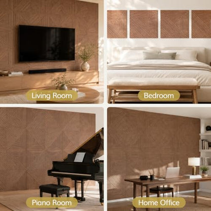 TONOR 12 Pack Acoustic Panels Peel and Stick, 23.6''x23.6''-46.5 sq.ft. - color: Walnut, size: 12 PCS