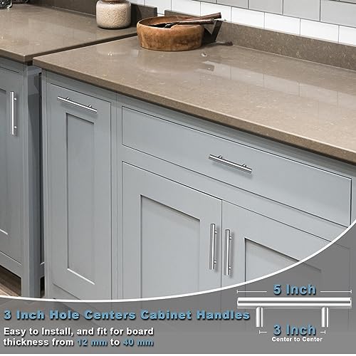Estmoon 30 Pack Brushed Nickel Cabinet Handles 3 Inch Hole Center Drawer Pulls Stainless Steel Cabinet Pulls Silver Kitchen Handles Cabinet Hardware for Drawers, Cupboards - 5" Length, 3" Hole Center - color: Brushed Nickel