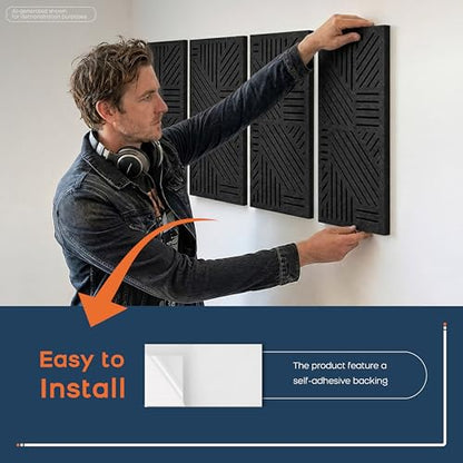 BUBOS 4 Pcs Decor Acoustic Panel 23.6x11.8" Self Adhesive Acoustic Wall Art - color: Black