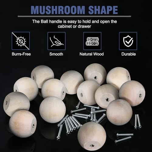 FoDau770 Round Ball Wood Knobs, 1-1/2" Diameter - Unfinished - 30 Pieces - color: Unfinished, size: 1-1/2 Inch