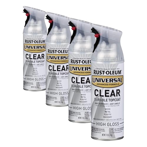 Rust-Oleum 302110 Universal All Surface Clear Topcoat Spray, 11 oz, High Gloss Clear (Pack of 4) - color: High Gloss Clear, size: 11 Ounce (Pack of 4)