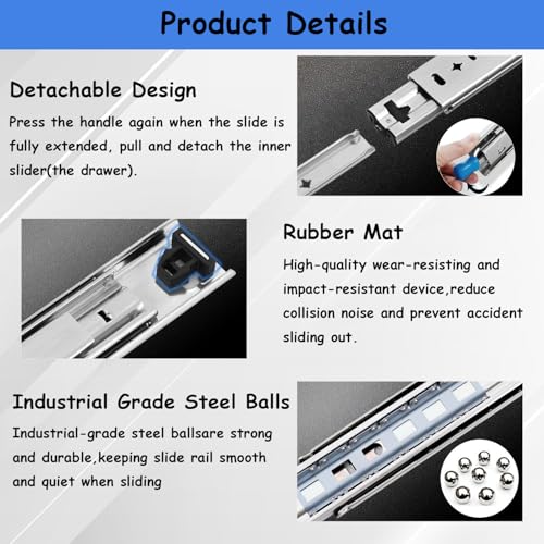 Heavy Duty Drawer Slides with Lock 16 Inch,3-Fold Full Extension Locking Drawer Slides 250 lbs Load Capacity Side Mount Ball Bearing Industrial Locking Rail 1 Pair(W:53mm, 16") - size: 16inch(400mm)