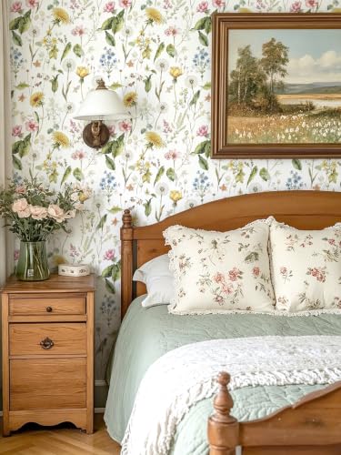 Jeweluck Floral Peel and Stick Wallpaper Wildflower Leaf 16.9"x118.1" - size: 16.9" x 118.1"
