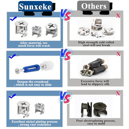 170PCS Cam Locks for Furniture,3-in-1 Eccentric Hardware Wheels,Furniture Fasteners & Connectors with Multi-Size Nuts,Bolts and Wood Dowel Pins-Assortment Kit for Furniture Assembly/Repair - size: 120PCS-Silver