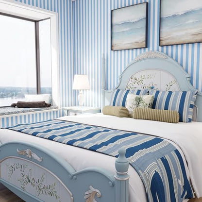 Blue and White Striped Peel and Stick Wallpaper 17.3"x400" - color: Blue, size: 17.3" x 400"