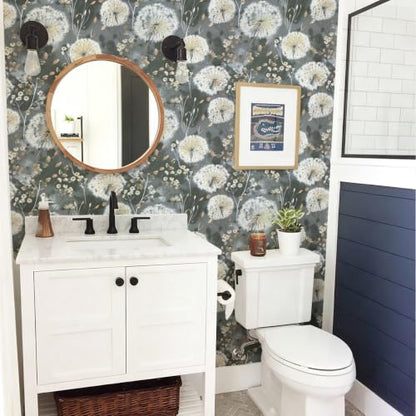 Nukofal Dandelion Wallpaper Peel and Stick Floral Wallpaper 16.9"x118.1" - color: Dark Gray, size: 16.9" x 118.1"