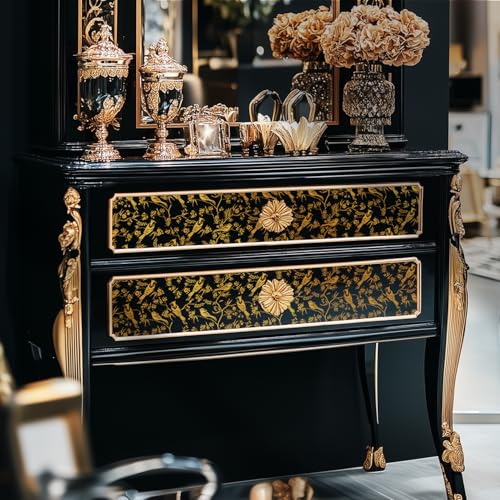 Gold Foil Rub on Transfer for Furniture DTF Transfers for Wood Drawer Decor, Flowers and Birds - style: Flowers and Birds