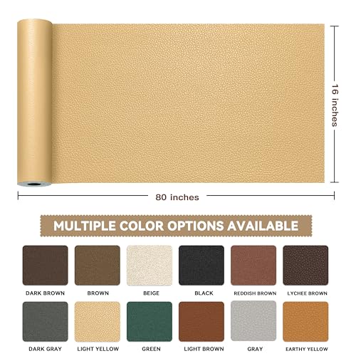 TIANLDD Leather Repair Tape,16 x 80 Inches Self Adhesive Leather Repair Patch，Leather Repair Kit for Furniture，Couches,Car Seats,Cabinets,Handbags(Khaki-Litchi Grain) - color: Khaki-Litchi Grain, size: 16" x 80"