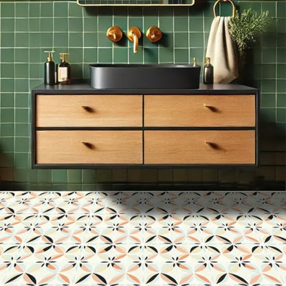 HOMETITUTE Modern Boho Floral Petal Peel Stick Floor 12x12 Vinyl - color: Beige