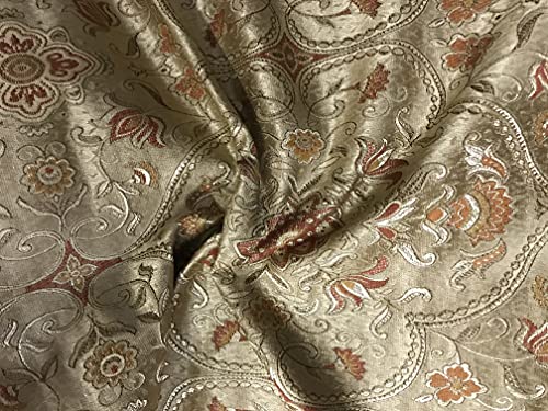 Moroccan Ornate Design Luxurious Classic Jacquard Fabric for Upholstery Sofa Cushions Dining Chair Window Treatments Craft - Width 54 inches - Fabric by Yard (Golden - Rust) - color: Golden - Rust