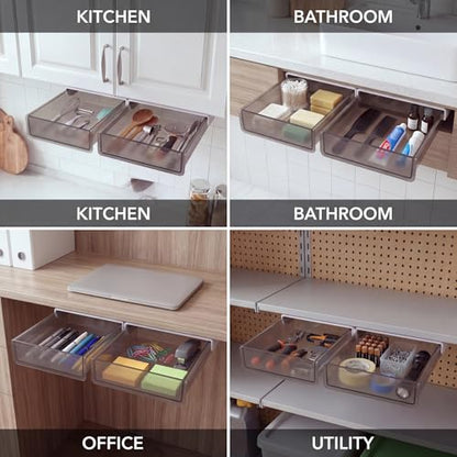 Adhesive Under Desk Drawer Hidden Storage Organizer Set S+M - size: S+M