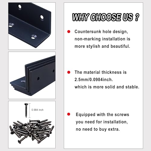 8" x 1.5" x 1.5" L Brackets Heavy Duty, Large Iron Corner Bracket Metal Joint, Thickness 2.5mm Including Screws, for Wooden Bookshelf Furniture Cabinet (Black-4PCS) - size: 8" x 1.5" x 1.5" - 4pcs - Black