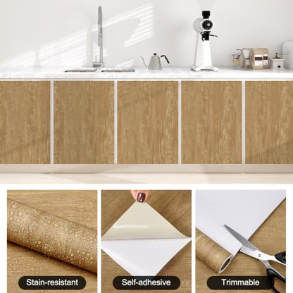Peel and Stick Wallpaper Brown Wood Grain Contact Paper 15.7" x 472.4" - color: Brown, size: 15.7" x 472.4"