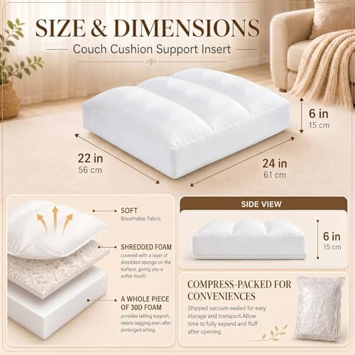 Sieral Couch Cushion Replacement 22" x 24" x 6" Sofa Cushion Replacement - size: about 22 x 24 x 6 inches/56 x 61 x 15 cm