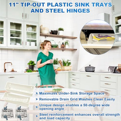 11" Tip-Out Plastic Sink Trays + Steel LD-0220-50SC Soft Close Pivot Hinges