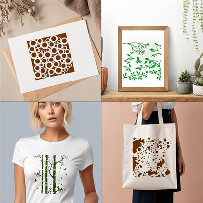 30pcs Texture Stencils for Crafts, Reusable Mixed Media Geometric Brick Cubist Leopard Wood Grain Stencil Layering Stencils for Painting on Wood Wall DIY Background Furniture Card Canvas 6x6in