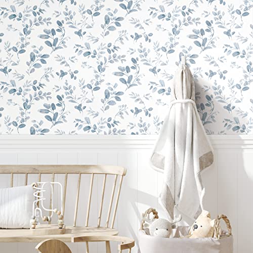 RoomMates Dancing Leaves Peel and Stick Wallpaper - color: Blue/White