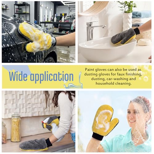 Paint Mitt Stain Gloves Reusable Microfiber - color: Gray,yellow