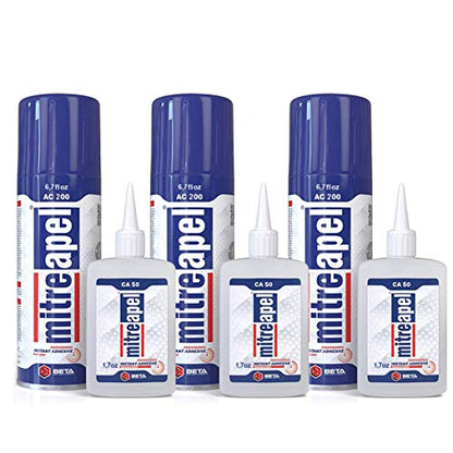 MITREAPEL CA Glue with Activator (3x1.7oz-3 x 6.7 floz)Instant Bond Professional Cyanoacrylate Adhesive and Super Glue Accelerator for Woodworking ,Ceramic,3D Printing,Glass, DIY&Craft, Plastic,Repair - size: 3 Pack