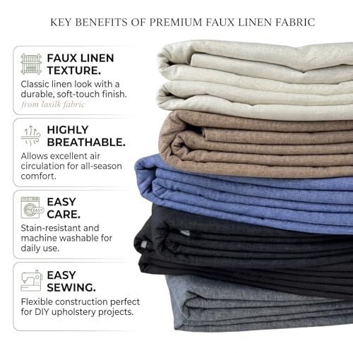LaSilk- Premium Upholstery Fabric by the Yard, 57" Wide Thicken Faux Linen Fabric for Couch, Sofa, Chair, Pillow Cover (Linen, 3 Yard) - color: Linen, size: 3 yard
