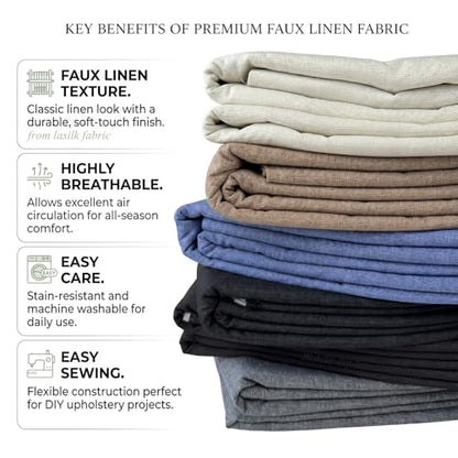 LaSilk- Premium Upholstery Fabric by the Yard, 57" Wide Thicken Faux Linen Fabric for Couch, Sofa, Chair, Pillow Cover (Linen, 3 Yard) - color: Linen, size: 3 yard