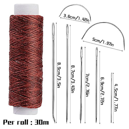 Ftyiwu Waxed Thread Upholstery Needle and Thread 32 Yards Leather Sewing - color: Red Coffee, size: 32Yard