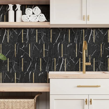 KASARO Peel and Stick Backsplash Long Hexagon Wall Tile, 10-Pieces, Black - color: Black