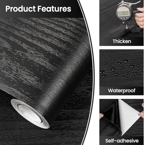 Abyssaly Black Wood Contact Paper Peel and Stick Wallpaper for Cabinets - color: Black, size: 17.7" x 1004"
