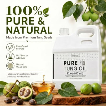 32oz 100% Pure Tung Oil, Food Safe Waterproof Low Odor Wood Finish & Sealer - size: 32 Fl Oz(Pack of 1)