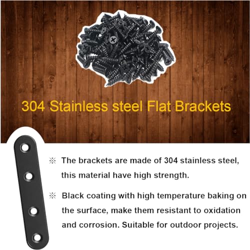 8Pcs Black Stainless Steel Flat Brace Mending Plates, 3 Inch Sturdy Wood Furniture Repair Brackets with Screws - size: 8 Pack