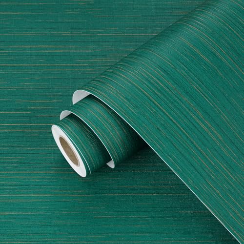 Wallercity Emerald Green Grasscloth Peel and Stick Wallpaper Textured Cyan Contact Paper for Countertop Cabinets Waterproof Grass Cloth Fabric Wallpaper for Bedroom Kitchen Shelf Backdrop 15.8x78.7 IN - color: Emerald Green Grasscloth, size: 15.8" x 78.7"