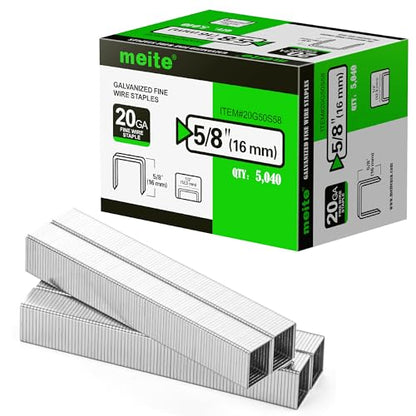meite 20 Gauge Staples, 1/2" (12.5mm) Crown, 5/8-Inch Length, 5,040 PCS - size: 5/8" (16 mm), style: 1 Box