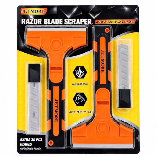 JETMORE 2 Pack Window Scraper Floor Scraper with 30 PCS SK5 Blades, Scraper - color: Orange, size: 2 Pack