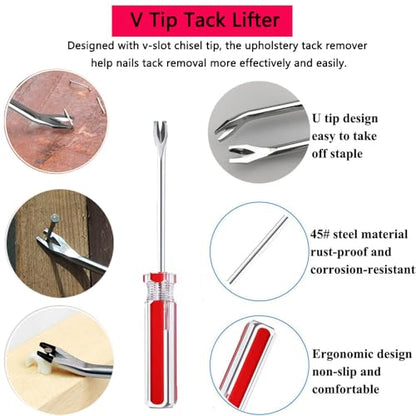 2PCS Upholstery Staple Remover Tool，Heavy Duty Staple Puller Kit with Nail Puller Pliers, Tack Remover Tool for Floor,Wooden Crates,Carpets,Walls,Photo Frame,Construction Projects - color: Red+2