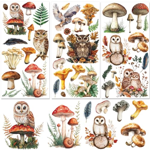 3 Sheet Mushroom Rub on Transfers for Crafts and Furniture Vintage Mushroom Owl Decals for Wood Furniture Animals Flowers Iod Transfers Redesign Furniture Sticker for Wood Paper Decor - style: Mushroom Theme 2