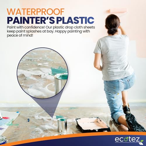 6 Pack 12 x 9 ft Extra Large Plastic Drop Cloth for Painting - size: 6 Pack-Standard
