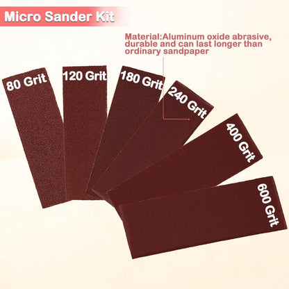 120Pcs Micro Detail Sander Paper Kit 3.5x1.2 Inch Hook and Loop Sandpaper Strips 80 120 180 240 400 600 Grit, Micro Finishing Sander Paper for DIY Crafts Wood Tight Narrow Spaces Polishing - style: 120Pcs