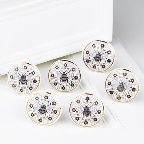 Indian Shelf 6 Pieces Bee Drawer Knobs for Dresser Cabinet Golden - color: Colourful Bee, size: 6 Knobs