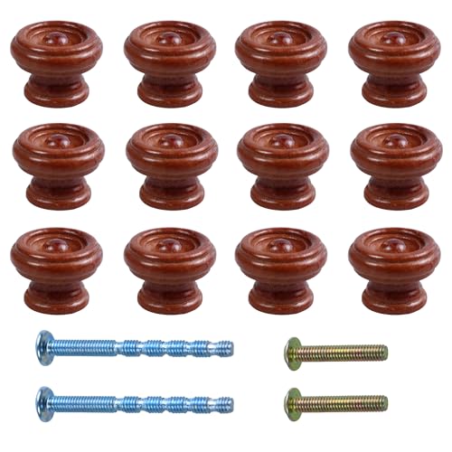 12Pcs 1.5" Round Wooden Drawer Knobs, Finished Mushroom Shape Cabinet Pulls Handles, Natural Wood Dresser Knobs for Kitchen Cupboard Furniture Wardrobe, Light Brown - color: Light Brown
