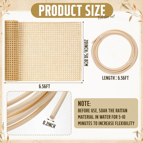 Fiwochic 20''x 6.56 ft Cane Webbing Kit, Rattan Webbing Roll with 1/5" x 16.4ft Groove, Chair Caning Repair Material for Furniture, Cabinets & DIY Basket Making - size: 20 Inch