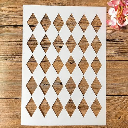 TIAMECH A4 Reusable Checkerboard Harlequin Stencil for Painting - style: Harlequin Checkerboard