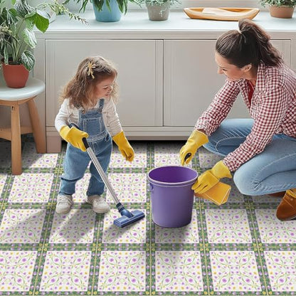 HOMETITUTE Floral Medallion Floor 12x12 Vinyl Tile - color: Blue, Purple
