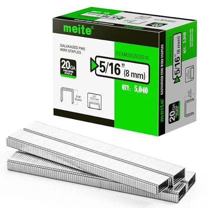 meite 20 Gauge Staples, 1/2" (12.5mm) Crown, 5/16-Inch Length, 15,120 PCS - size: 5/16" (8 mm), style: 3 Boxes