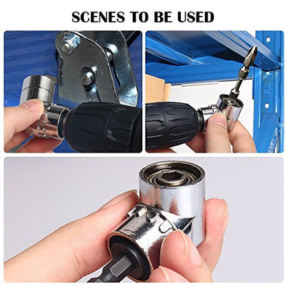 CIGOTU Impact Grade Power Hand Tools Driver Sockets Adapter Extension Set, 3Pcs 1/4 3/8 1/2" Hex Shank Drill Nut Driver Bit Set + 105 Degree Right Angle Driver Extension Screwdriver Drill Attachment - color: 3black+1silver