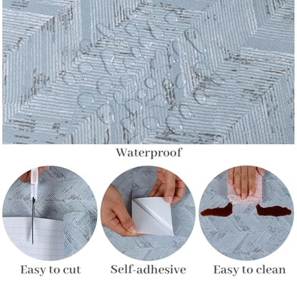 VaryPaper 32"x354" Light Blue Herringbone Peel and Stick Wallpaper Grasscloth Wallpaper for Bedroom Bathroom Waterproof Removable Self Adhesive Vinyl Faux Grass Cloth Contact Paper for Cabinets Desk - size: 32" x 354"